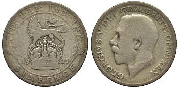 Великобритания 6 пенсов 1921 Георг V (1910-1936) KM 815а.1, Spink 4024 серебро 4539-117