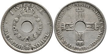 Норвегия 1 крона 1925 Хокон VII (1905-1957) KM 385 медно-никель 67-136