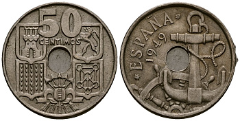 Испания 50 сентимо 1949 KM 777 медно-никель 4177-917