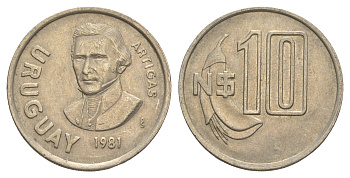 Уругвай 10 песо 1981 Хосе Хервасио Артигас KM 79 медно-никель 4635-424