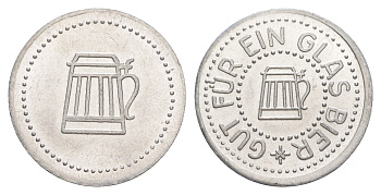 Германия жетон в 1 "стакан пива" ND диаметр 24 мм, вес 1,1 гр алюминий UNC 4637-1141