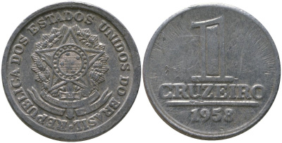 Бразилия 1 крузейро 1958 KM 570 алюминий 4577-836