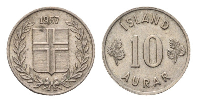 Исландия 10 эйре 1957 KM 10 медно-никель aUNC 4696-257