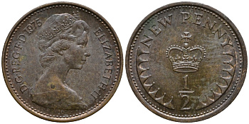 Великобритания 1/2 пенни 1975 Елизавета II (1952-2022) KM 914, Spink 4239 бронза 4181-1148