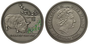 Ниуэ 1 доллар 2006 Китайский гороскоп - год свиньи, тираж 5.000 экземпляров KM 331 серебро BU 1066-7-23