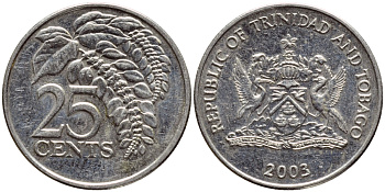 Тринидад и Тобаго 25 центов 2003 цветок дикая пуансеттия KM 32 медно-никель 4396-815