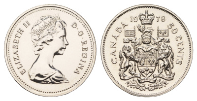 Канада 50 центов 1978 Елизавета II (1952-2022), герб KM 75.3 никель PROOF-LIKE (BU) 603-621
