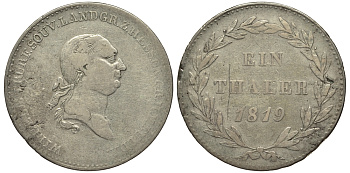 Гессен-Кассель 1 талер 1819 Вильгельм I (1813-1821) КМ 568, Dav. 690 серебро 00-00-00