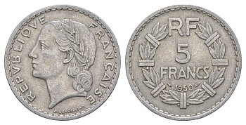 Франция 5 франков 1950 KM 888b алюминий 4385-346