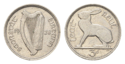 Ирландия 3 пенса 1928 заяц KM 4 никель 4696-424