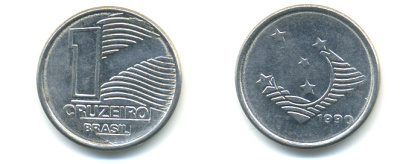 Бразилия 1 крузейро 1990 KM 617 нержавеющая сталь aUNC 93-735