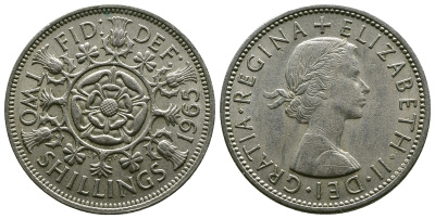 Великобритания 2 шиллинга (флорин) 1965 Елизавета II (1952-2022) KM 906, Spink 4146 медно-никель 4382-536