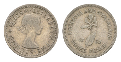 Родезия и Ньясаленд 3 пенса 1962 Елизавета II (1952-2022), цветок глориоза KM  3 медно-никель    4640-923