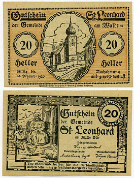 Австрия, Санкт-Леонхард-на-Вальде 20 геллеров 1920 30 декабря 1920, нотгельд, коммуна   бумага  UNC (пресс) 7221-30-2-2
