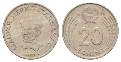 Венгрия 20 форинтов 1986 Дьёрдь Дожа KM 630 медно-никель 92-123