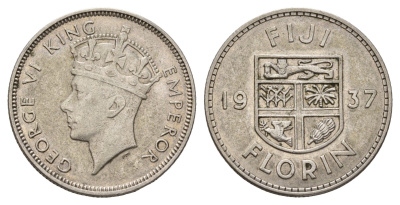 Фиджи 1 флорин 1937 Георг VI (1936-1952), год-тип KM 10 серебро 270-343