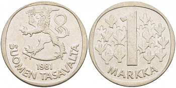 ФИНЛЯНДИЯ 1 МАРКА 1981 K KM 49а медно-никель 3718-936