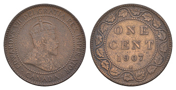 Канада 1 цент 1907 H, Эдуард VII (1901-1910) KM 8 бронза 4654-1225