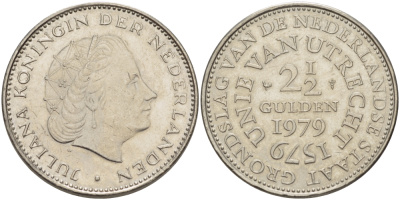 Нидерланды 2 1/2 гульдена 1979 400 лет Утрехтскому союзу, Юлиана (1949-1980) KM 197 никель 4683-543