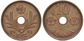 Финляндия 10 пенни 1941 KM 33.1 медь 51-3611