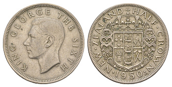 Новая Зеландия 1/2 кроны 1950 Георг VI (1936-1952) KM 19 медно-никель 4645-632