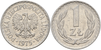 Польша 1 злотый 1975 MW KM 49.1 алюминий    4161-1025