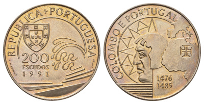 Португалия 200 эскудо 1991 Христофор Колумб в Португалии KM 658 медно-никель UNC 179-1113
