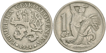 Чехословакия 1 крона 1924 KM 4 медно-никель 4579-135