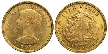 Чили 100 песо 1926 KM 170 золото UNC 00-000-00