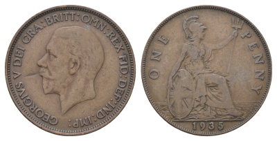 Великобритания 1 пенни 1935 Георг V (1910-1936) KM 838, Spink 4055 бронза 4536-316