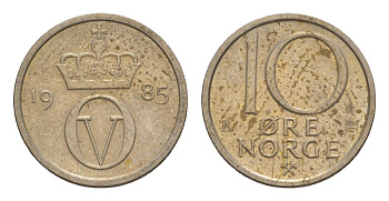 Норвегия 10 эре 1985 Улаф V (1957-1991) KM 416 медно-никель UNC 4632-1211