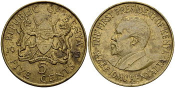 Кения 5 центов 1975 Джомо Кениата KM 10 никель латунь 4511-1137