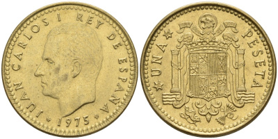 Испания 1 песета 1975 (78) Хуан Карлос I (1975-2014) KM 806 алюминиевая бронза 4155-432