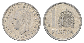 Испания 1 песета 1987 M, Хуан Карлос I (1975-2014) KM 821 алюминий aUNC 4625-1129
