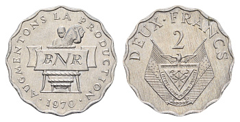 Руанда 2 франка 1970 KM 10 алюминий UNC 4114-122