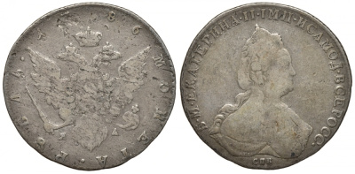 Россия 1 рубль 1786 СПБ-TI-ЯА, Екатерина II (1762-1796) Биткин 242, KM 67c, Dav. 1686 серебро 00-818-56