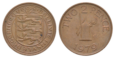 Гернси 2 пенса 1979 Елизавета II (1952-2022), ветряная мельница KM 28 бронза 4656-1112