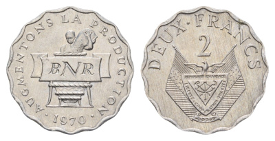Руанда 2 франка 1970 KM 10 алюминий UNC 4114-122