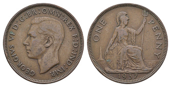 Великобритания 1 пенни 1937 Георг VI (1936-1952) KM 845, Spink 4114 бронза 4661-812