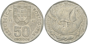 Португалия 50 эскудо 1987 KM 636 медно-никель 4149-112