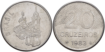 Бразилия 20 крузейро 1983 собор KM 593.1 нержавеющая сталь 67-916