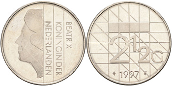 Нидерланды 2 1/2 гульдена 1997 Беатрикс (1980-2013) KM 206 никель 4593-723