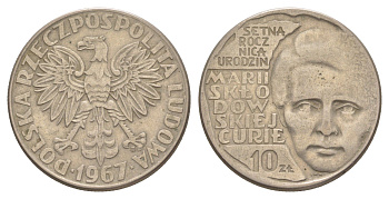 Польша 10 злотых 1967 100 лет со дня рождения Марии Склодовской-Кюри Y 59 медно-никель 4403-311