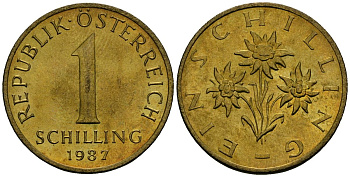 Австрия 1 шиллинг 1987 KM 2886 алюминиевая бронза 4138-441