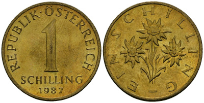 Австрия 1 шиллинг 1987 KM 2886 алюминиевая бронза 4138-441