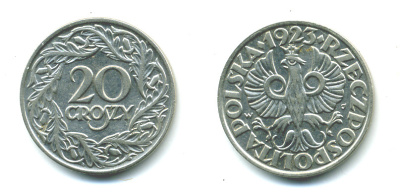 Польша 20 грошей 1923 w KM 12, Parchimowicz 105 никель 4383-168