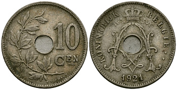 Бельгия 10 сантимов 1921 Belgie KM 86 медно-никель 4172-621