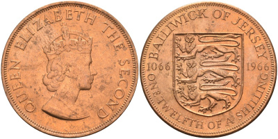 Джерси 1/12 шиллинга 1966 900 лет Нормандскому завоеванию KM 26 бронза UNC 4367-336