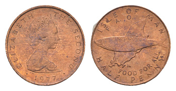 Остров Мэн 1/2 пенни 1977 ФАО - еда для всех KM 40 бронза UNC 4651-348