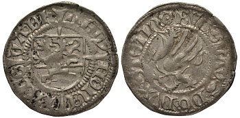 Померания, Дамм 1 шиллинг 1492 Богуслав X (1478-1523), вес 1,23 гр. серебро 1516-921